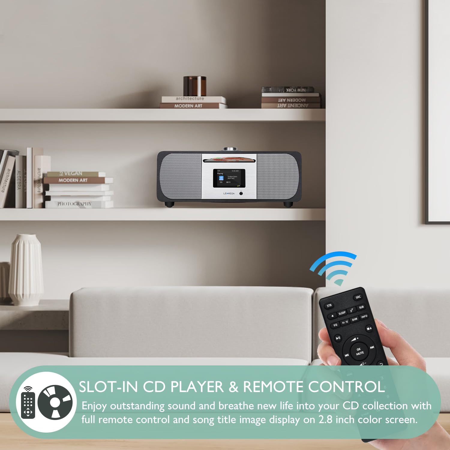 Lemega M5P Internet Radio With Cd Player For Home, Wifi Radio, Fm Digital Radio, Bluetooth Speaker, Spotify Connect,35W Home Stereo System,Usb Player,Dual Alarms Clock, Oktiv App Control Dark Walnut