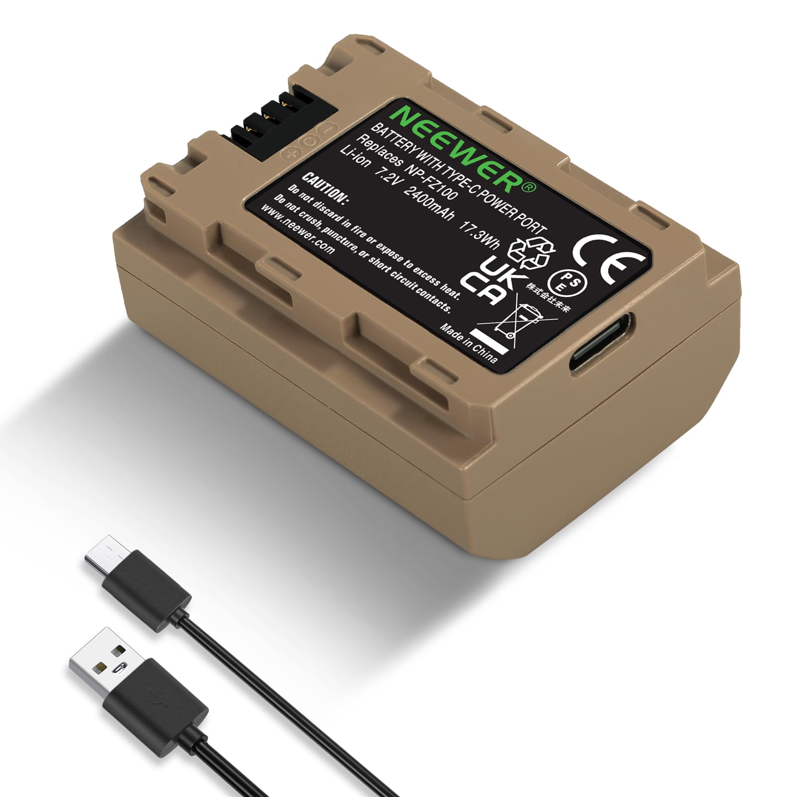 Neewer Np Fz100 2400Mah Battery For Sony A7R V A7S Iii A7 Iv, Usb C Charging Cable, Compatible With Sony Zv E1, Fx3, Fx30, A1, A