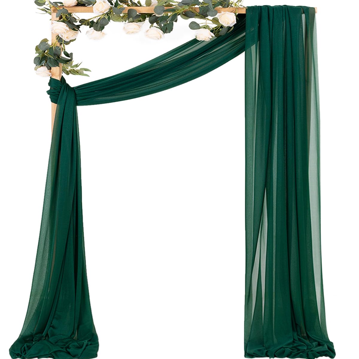 Mlmc Wedding Arch Draping Fabric 1 Panel 29'' X 20Ft Emerald Green Chiffon Drapery Sheer Backdrop Curtains For Ceremony Wedding