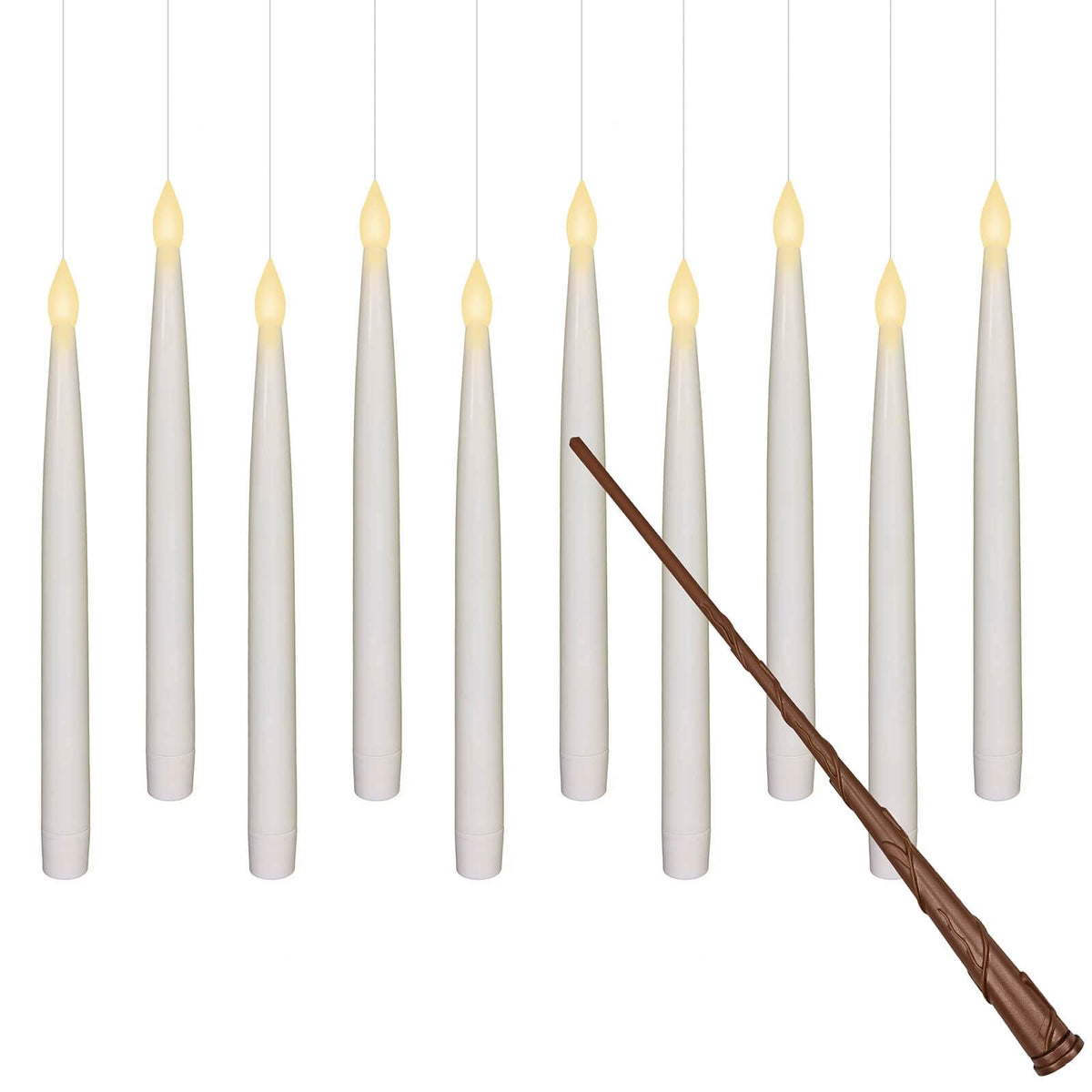 Leejec 10Pcs Flameless Taper Floating Candles With Magic Wand Remote, Halloween Decorations, Indoor Christmas Home Decor, Flicke