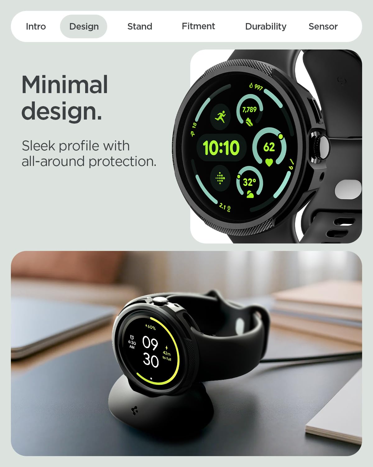 Spigen For Pixel Watch 4 Case With Charger Stand, Liquid Air 41Mm Anti-Scratch Protective Soft Tpu Cover (2025) - Matte Black