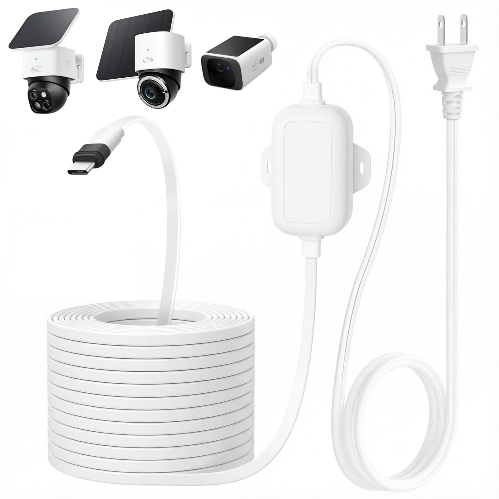 20FT Outdoor Power Adapter for eufy Security SoloCam S220/S340/S4/E30/E42, eufyCam S330 and eufy Indoor Cam S350/E30, Waterproof