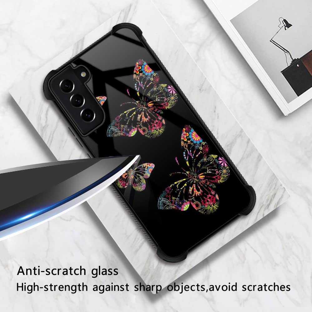 ZHEGAILIAN Phone Case for Samsung Galaxy S21 Plus 5G, Flower Butterfly Design, TPU & Organic Glass, 6.7-inch