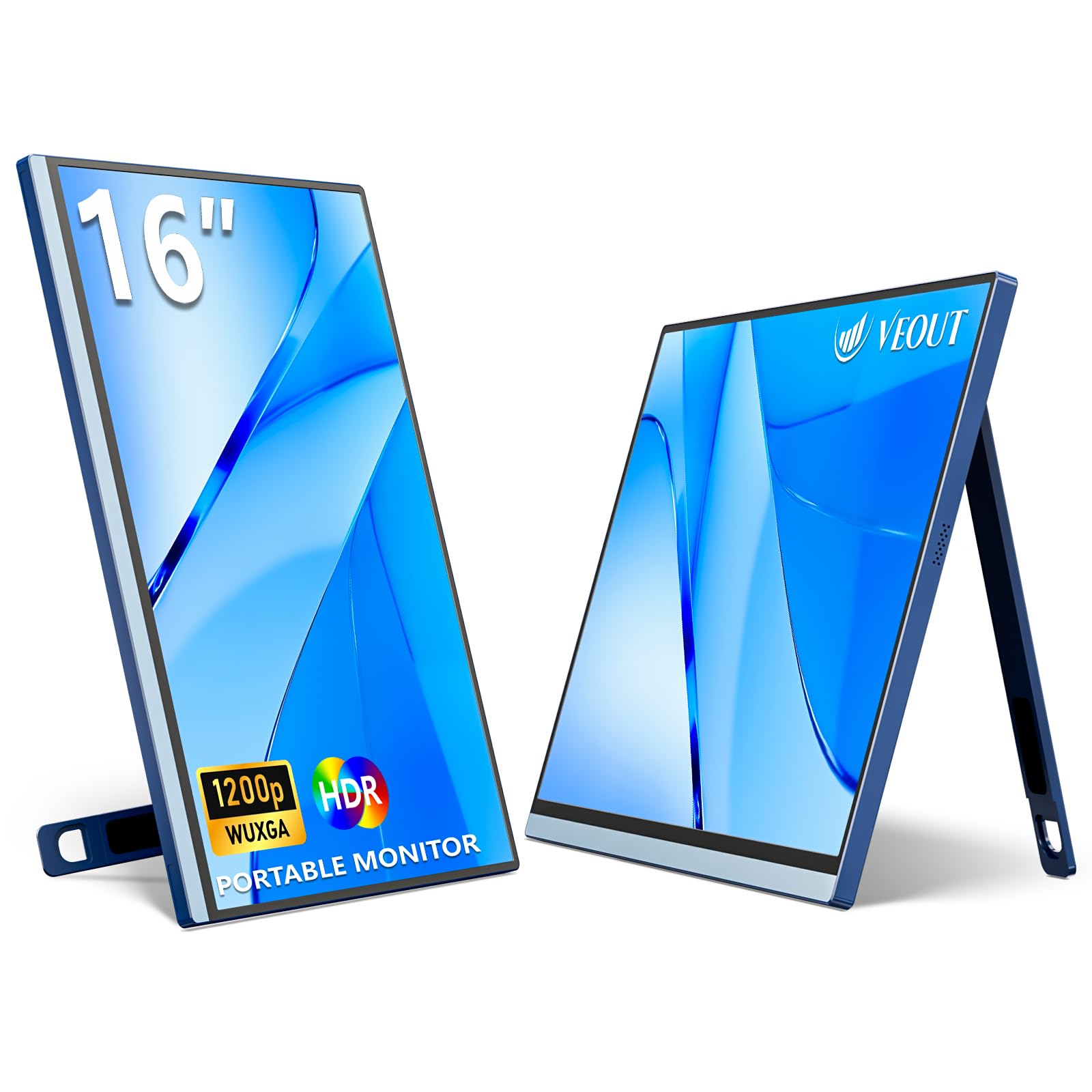 Veout 16Inch Portable Monitor for Laptop, 1920x1200P FHD IPS 16:10 External Display, 100% sRGB Aluminum Stand, USB-C/Mini HDMI, 