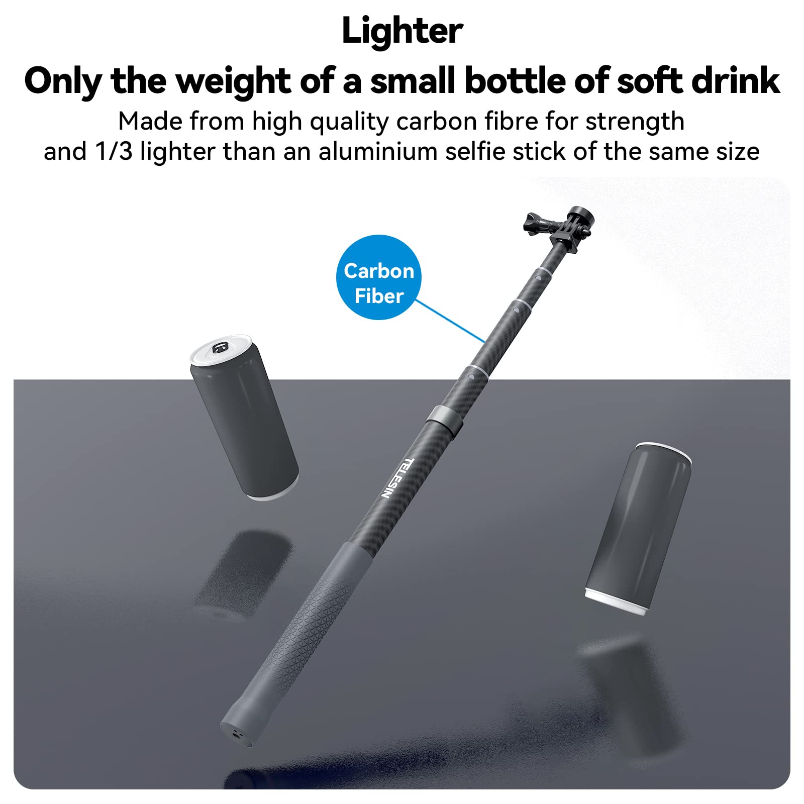 Telesin G3 Selfie Stick Pole (118'/3M 100% Carbon Fiber), Invisible Light Waterproof Underwater Dive Monopod Extension Rod For Gopro 13 12 11 10 9 8, Insta360 X3 X4 Ace Pro, Dji Action 4 5 Pocket 3