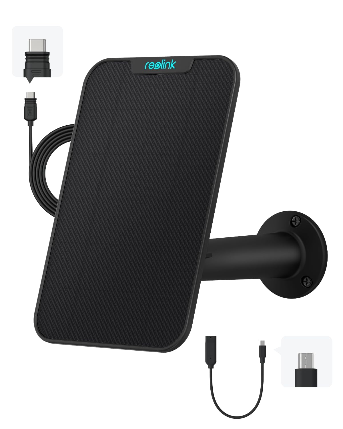 Reolink 3W Solar Panel Power Designed For Wireless Outdoor Security Camera Solar Powered Cameras, 6V Type C Port, Compatible With Argus Eco/Go Pt Plus/Argus 3 Pro/Argus Pt, Non Stop Charging (Black)