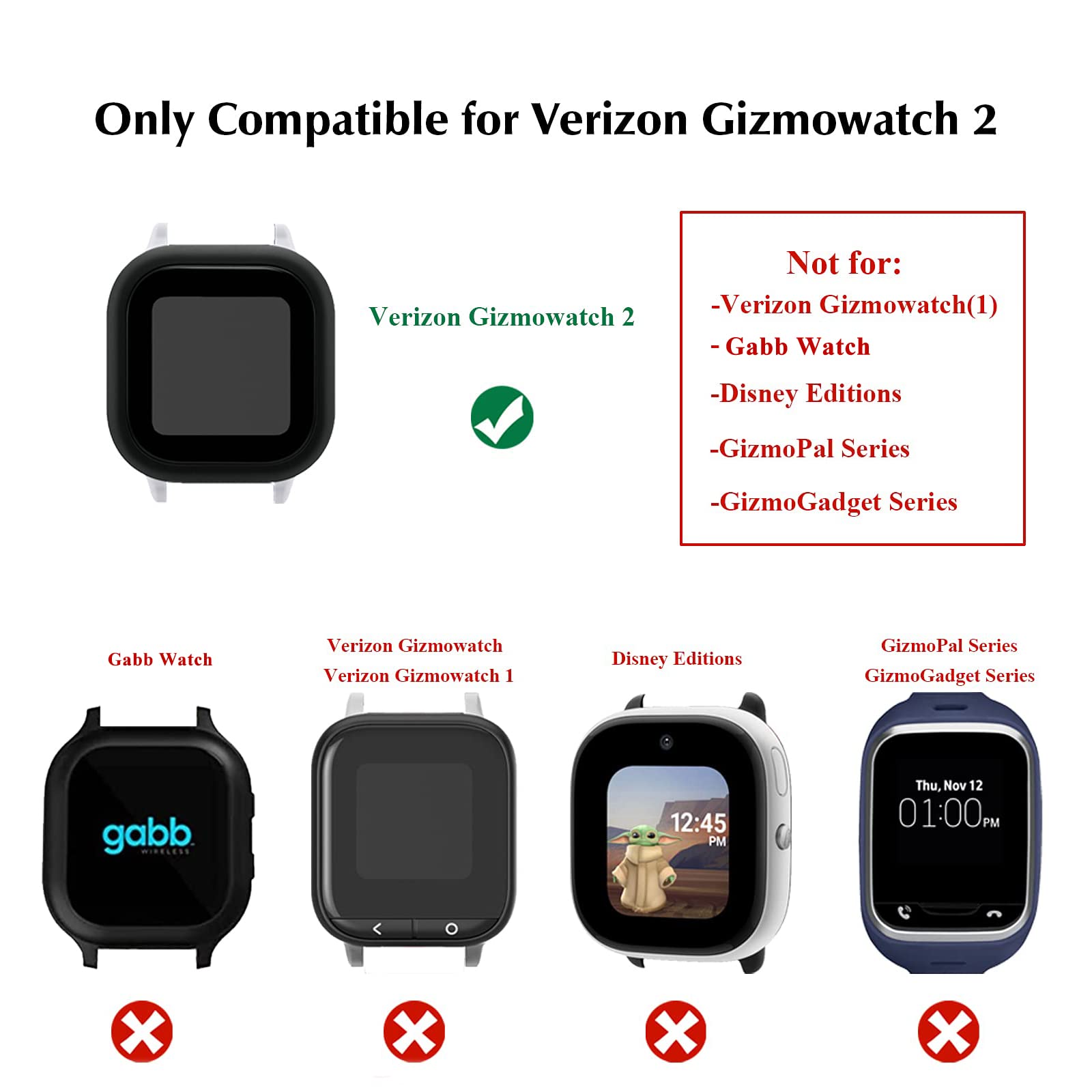 [3 Pack] Snyeest Case Compatible For Gizmo Watch 2 Screen Protector For Kids, Tempered Glass Case Only Compatible For Verizon Gi