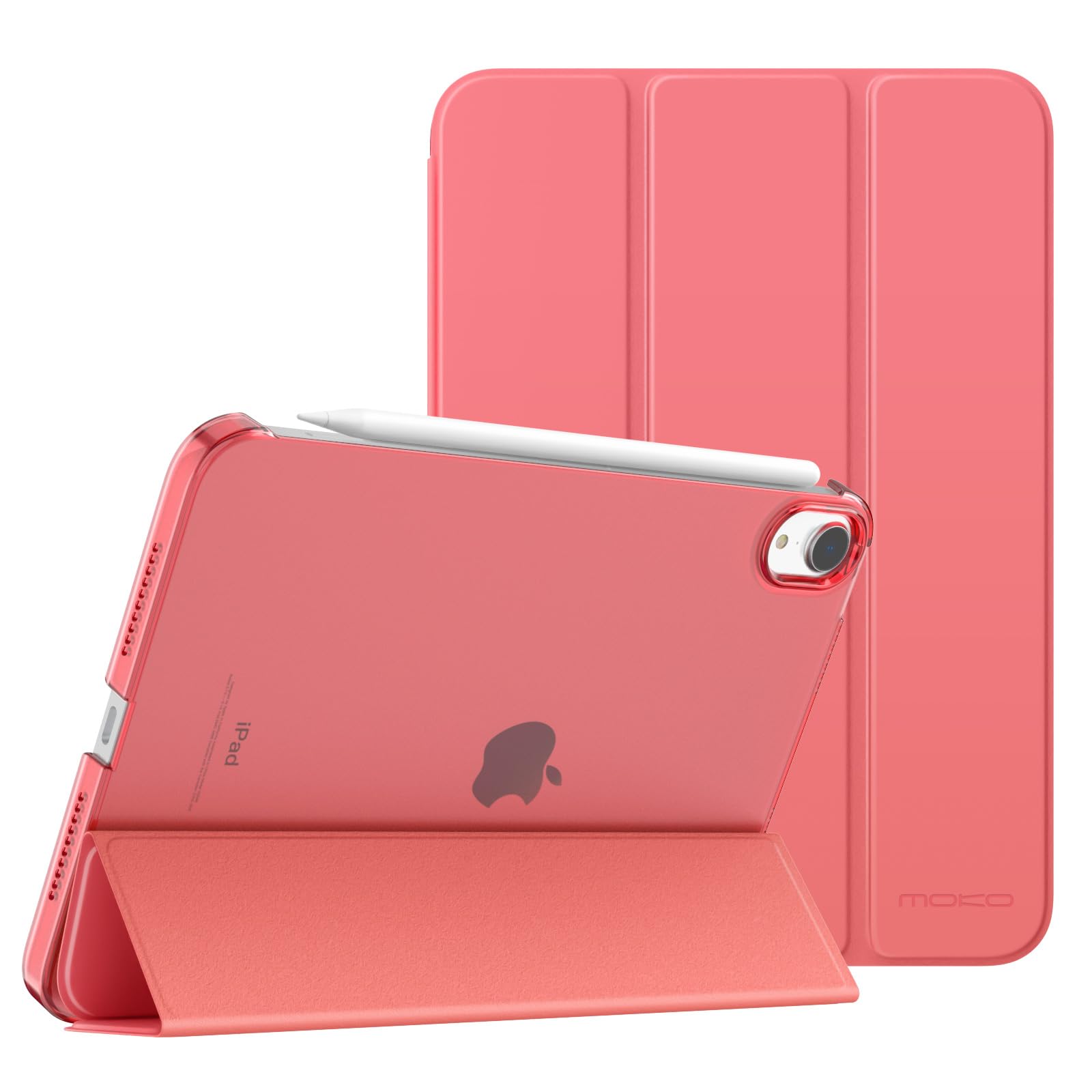 MoKo for iPad Mini 7 (A17 Pro) Case 2024,iPad Mini 6 Case 2021,8.3 inch iPad Mini 7th/6th Generation Case,Slim Lightweight Hard Back Shell Stand Cover for iPad Mini 2024 with Touch ID, Guava Color