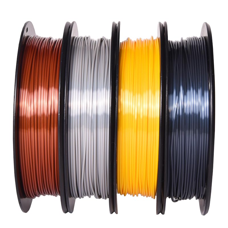 RAMBERY 3D Printer Filament Silk PLA Filament 1.75mm Silver Gold Copper Grey, 200g x 4 Spools Shiny Metallic 3D Printing Filamen