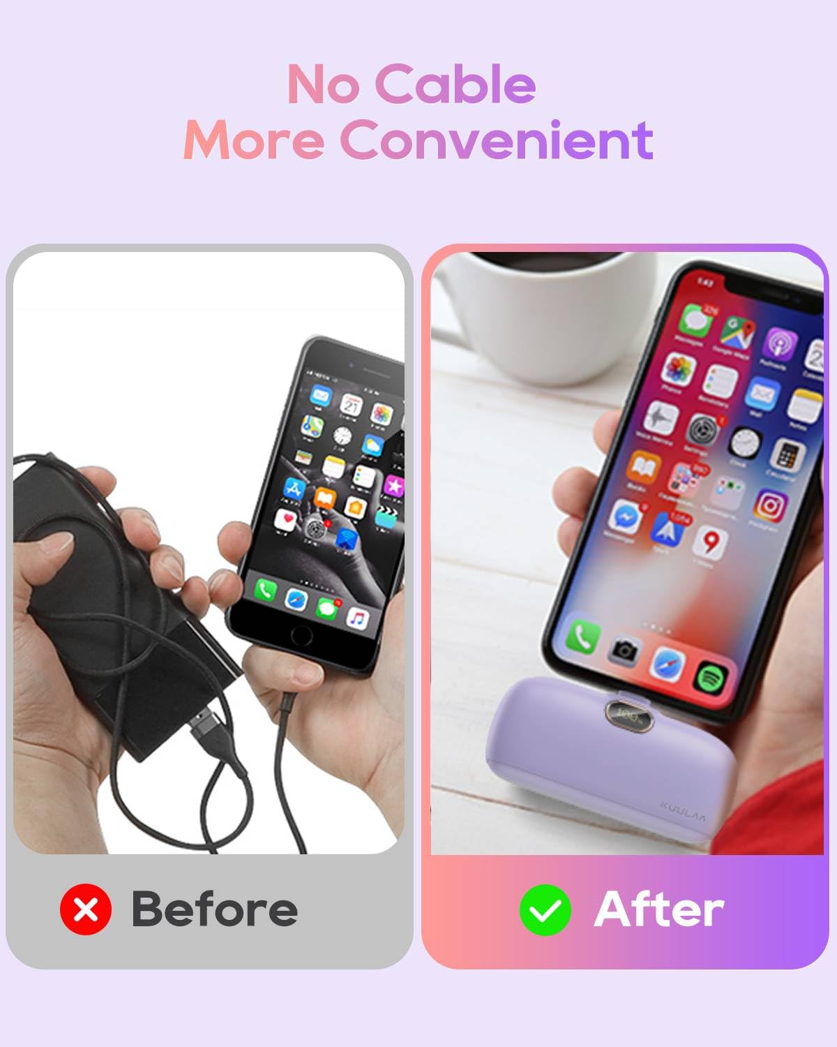 Kuulaa Portable Charger With Built-In Lightning Cable 5000Mah Small Iphone Fast Charging Mini Portable Phone Charger For Iphone