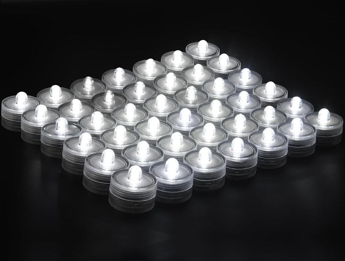 Koaby 48 Pack Submersible Led Lights, Waterproof Flameless Submersible Lights For Decor (Warm White Light, 48 Pack)
