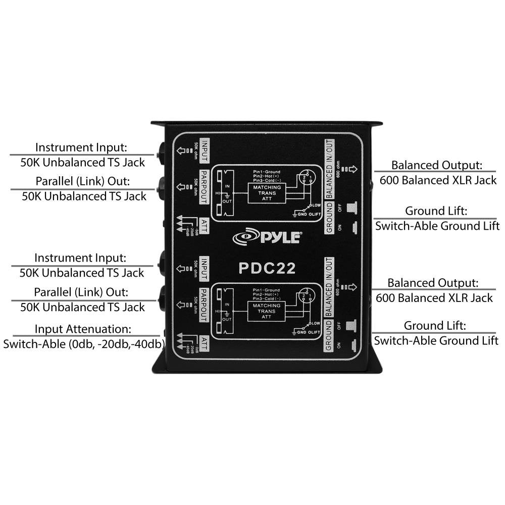 Pyle Pro Premium Direct Injection Audio Box   Passive Di Unit Hum Eliminator W/ Input Attenuator To Connect Guitar & Bass   1/4