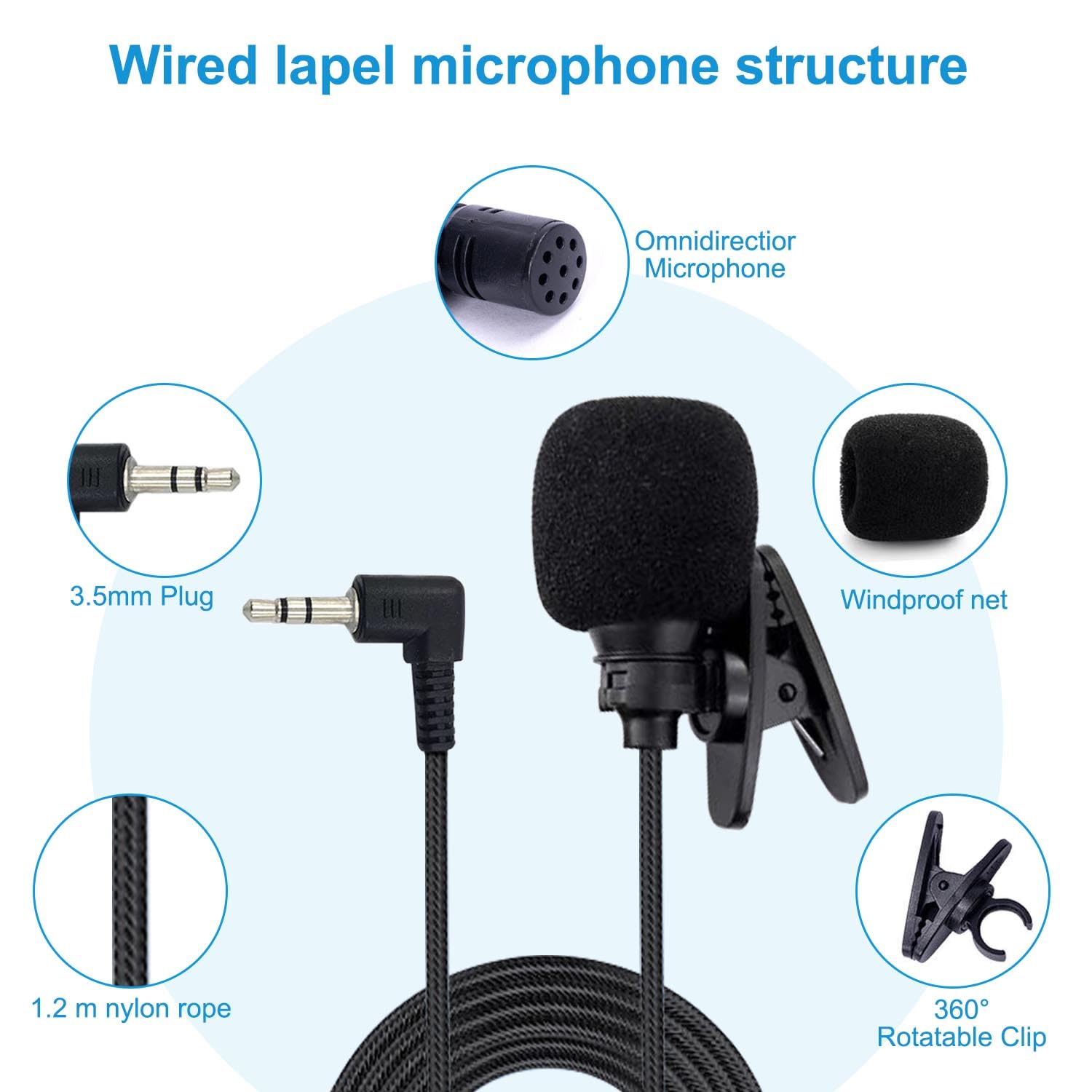 Kinizuxi 2 Pack Lavalier Lapel Microphone, Portable Collar Clip Mic Compatible With Iphone Android Smartphone Amplifier Podcast