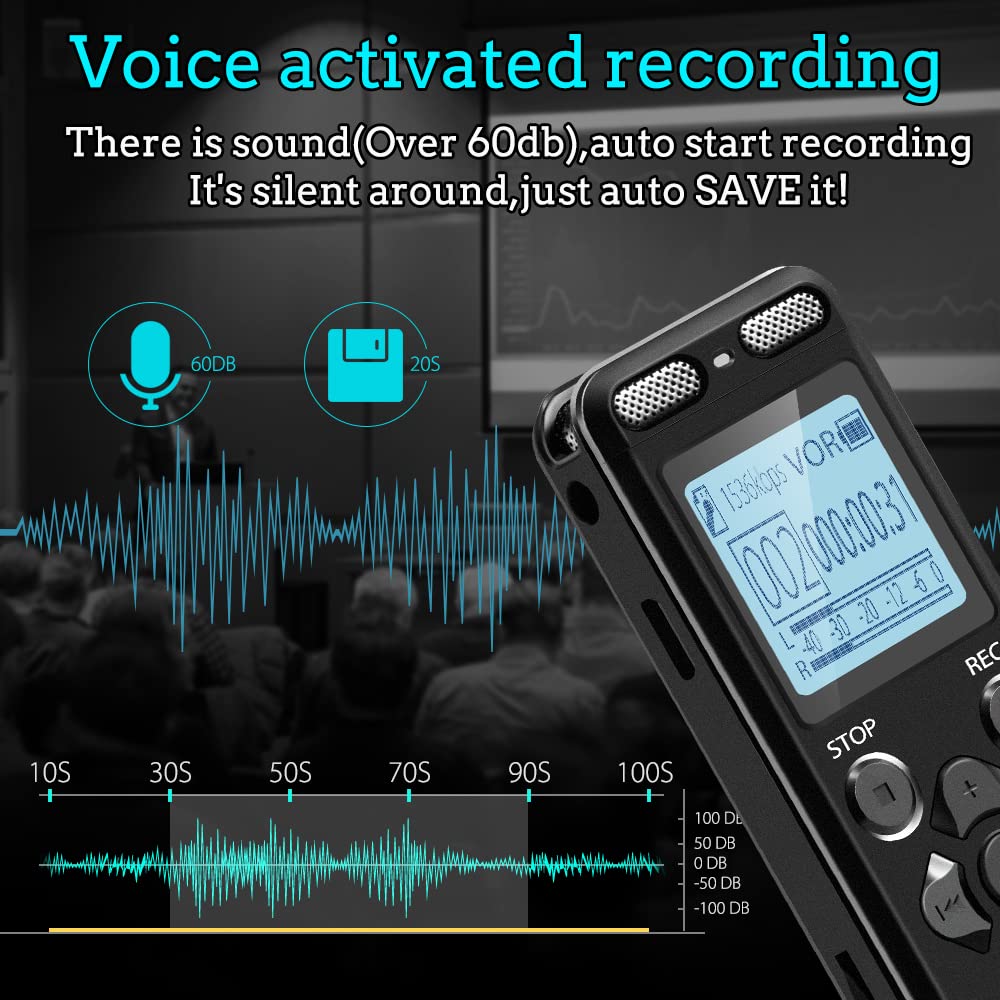 Aiworth E36 136GB Digital Voice Recorder - Voice Activated, MP3 Player, Grey