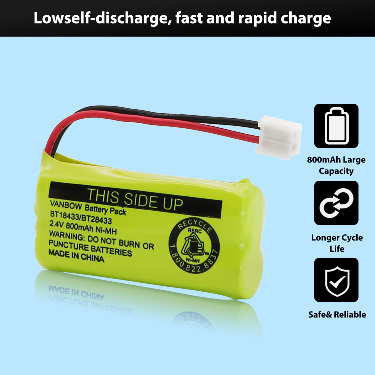 Vanbow Bt18433/Bt28433 2.4V 800Mah Ni Mh Cordless Phone Battery, Also Compatible With At&T Bt184342/Bt284342 Bt8300 Bt1011 Bt101