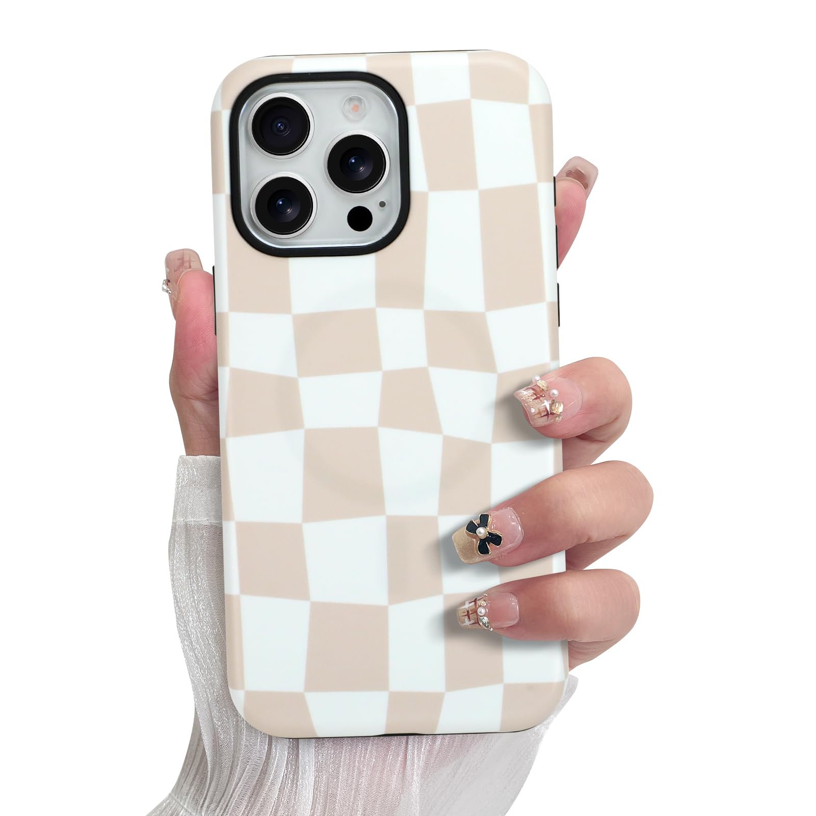 SOKAD Magnetic Checkered Phone Case for iPhone 14 Pro, Cute Grids Plaid Checkerboard Pattern Compatible with Magsafe Matte Prote