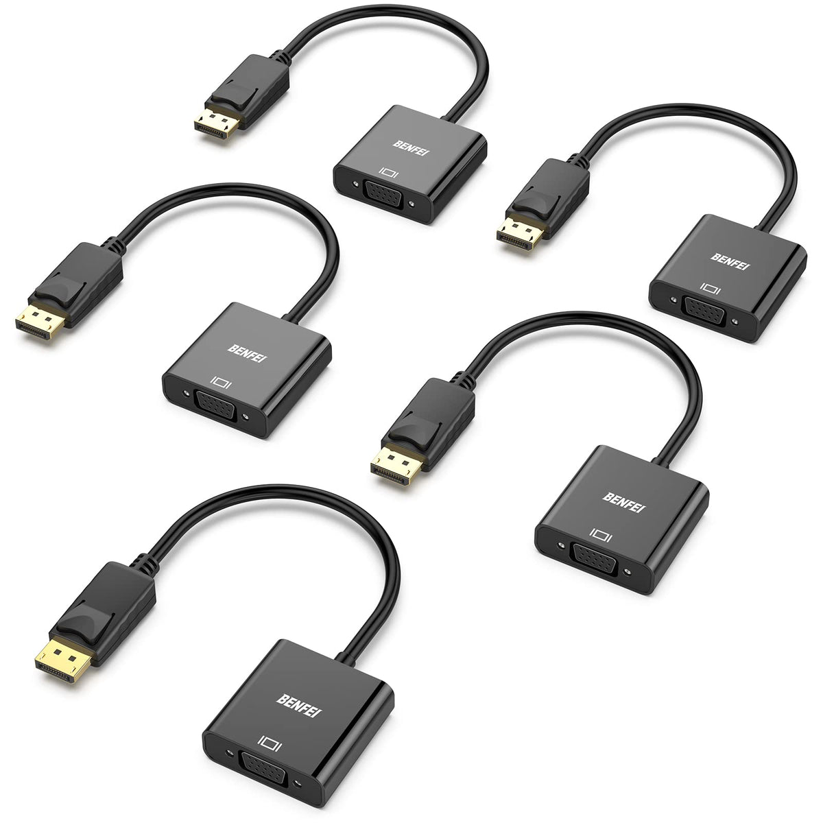 Benfei Displayport To Vga 5 Pack,Gold Plated Uni Directional Dp Computer To Vga Screen Adapter 1080P (Male To Female) Compatible
