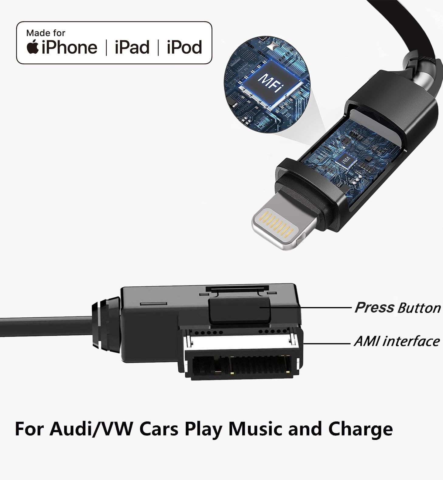 Ami Mmi Aux Cord For Apple Iphone 14 13 12 11 Xs Xr X 8 7 6 Se Compatible With Audi A3/A4/A5/A6/A7/A8/S4/S6/S8/Q5/Q7/R8/Tt 2011