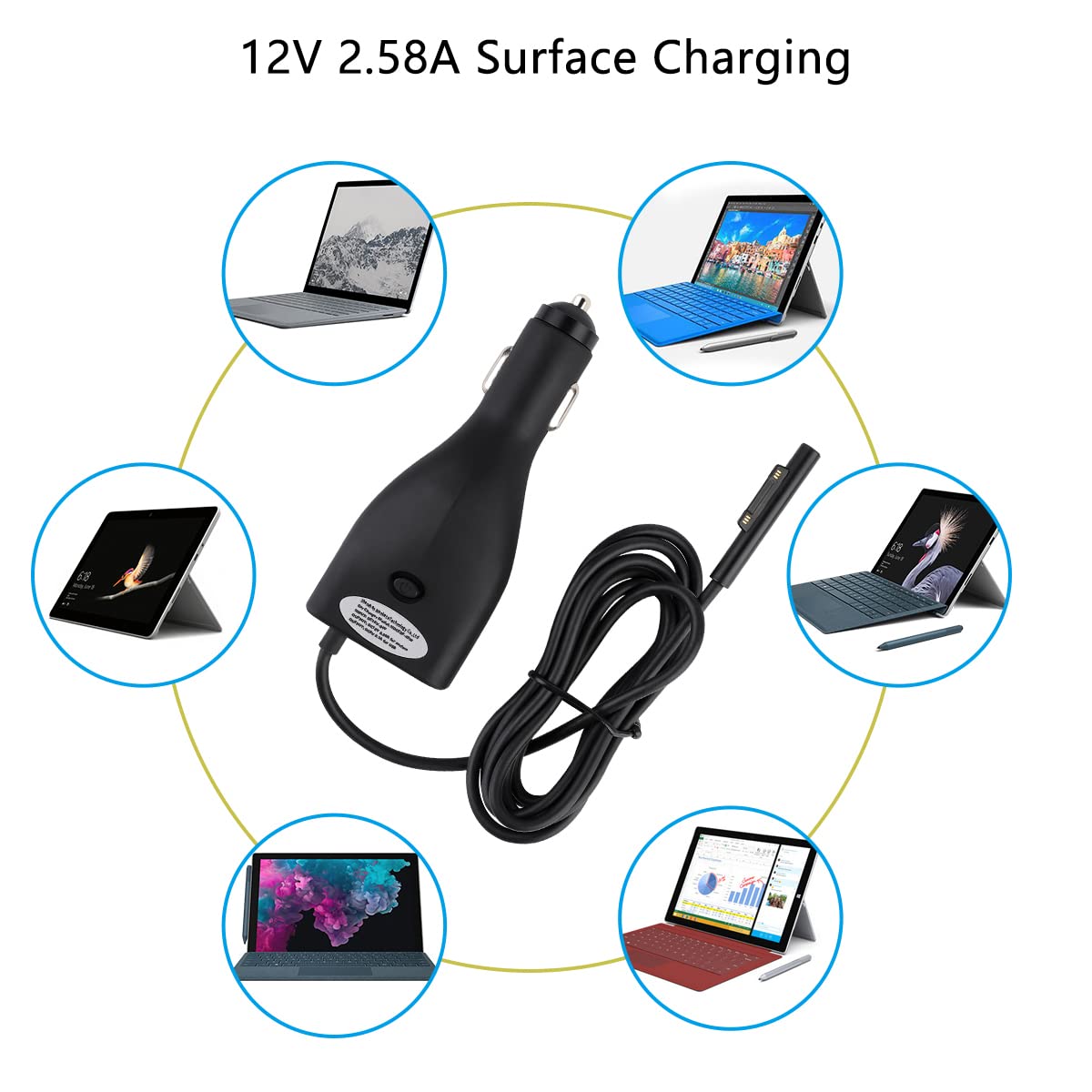 Surface Car Charger, 42W 12V 2.58A Power Supply For Microsoft Surface Pro 3/Pro 4/Pro 5/Pro 6, Surface Book, Surface Go, Surface