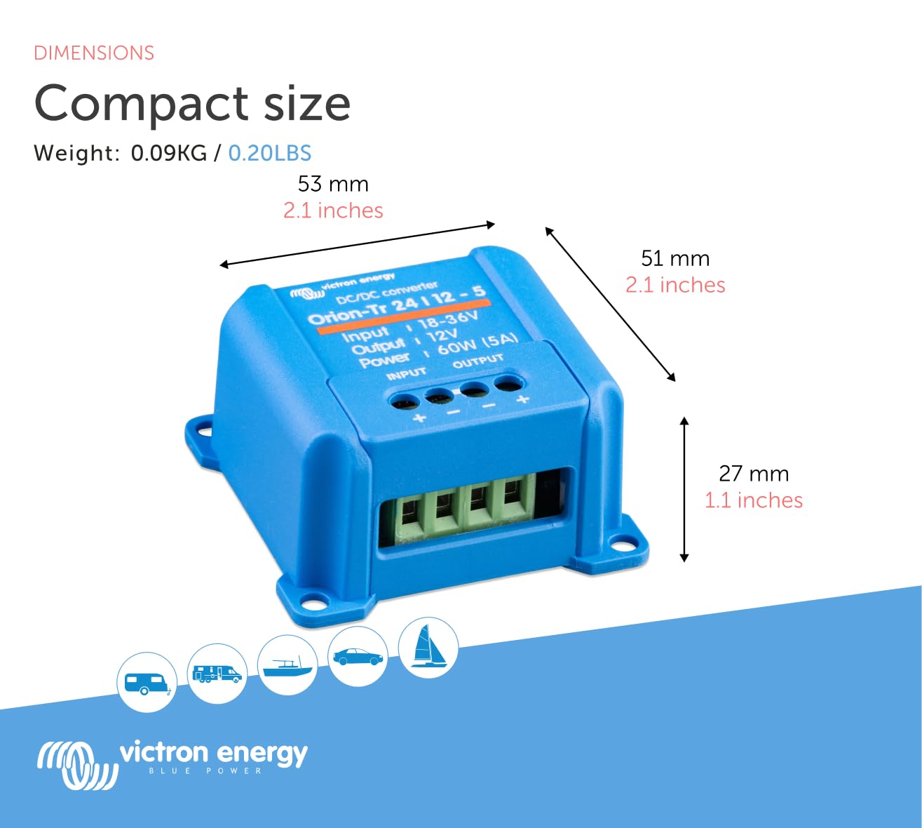 Victron Energy Orion Tr Dc To Dc Converter   24/12 Volt 5 Amp 60 Watt   Ip43 Protected   For Dual Battery Systems   Non Isolated