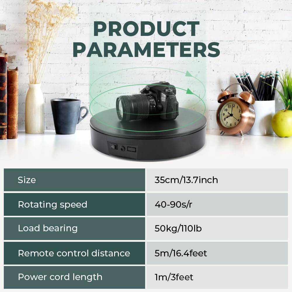 Flyrivergo Photography Turntable 13.7Inch/110Lb, Motorized Rotating Display Stand With Remote Control, 360 Degree Large Display