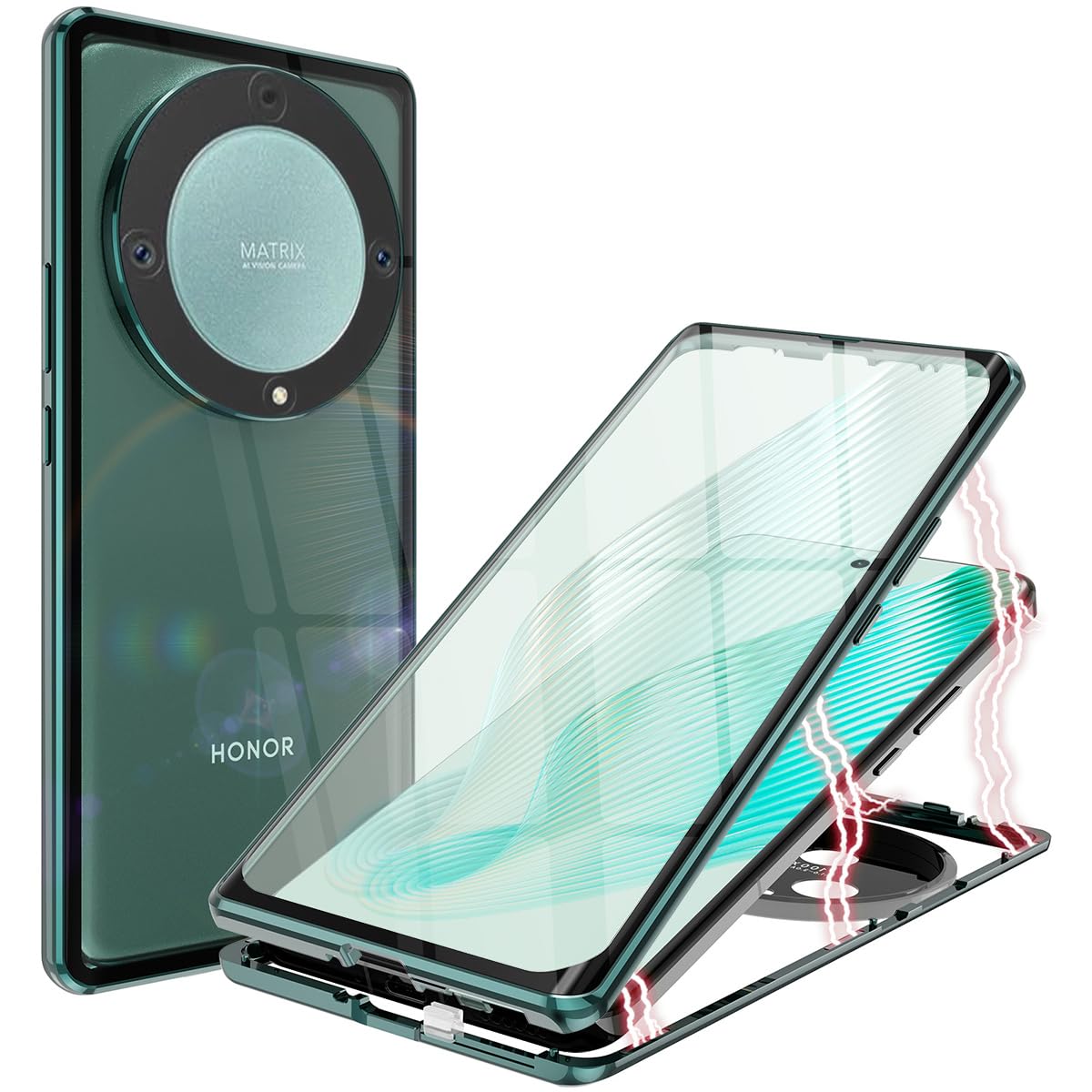Quietip Case Compatible With Honor Magic 5 Lite/Honor X9A 5G,Magnetic Body Metal Frame Double Sided Clear Tempered Glass Shockpr