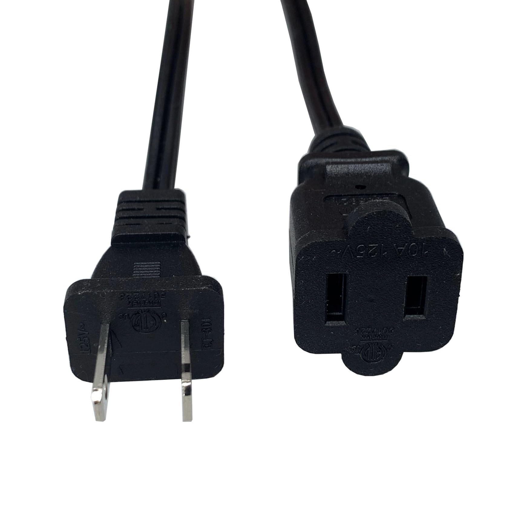 Short Extension Cord 5 Ft, 2 Prong Male Female Extension Cords, Black 18 Awg 10 A 125 V Power Cord Cable For Nema 1 15P To 1 15R