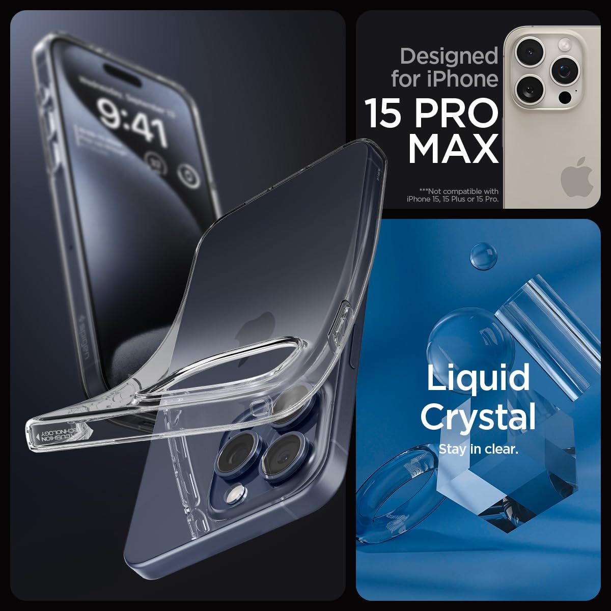 Spigen Liquid Crystal Designed For Iphone 15 Pro Max Case (2023), Military Grade Drop Protection]   Crystal Clear