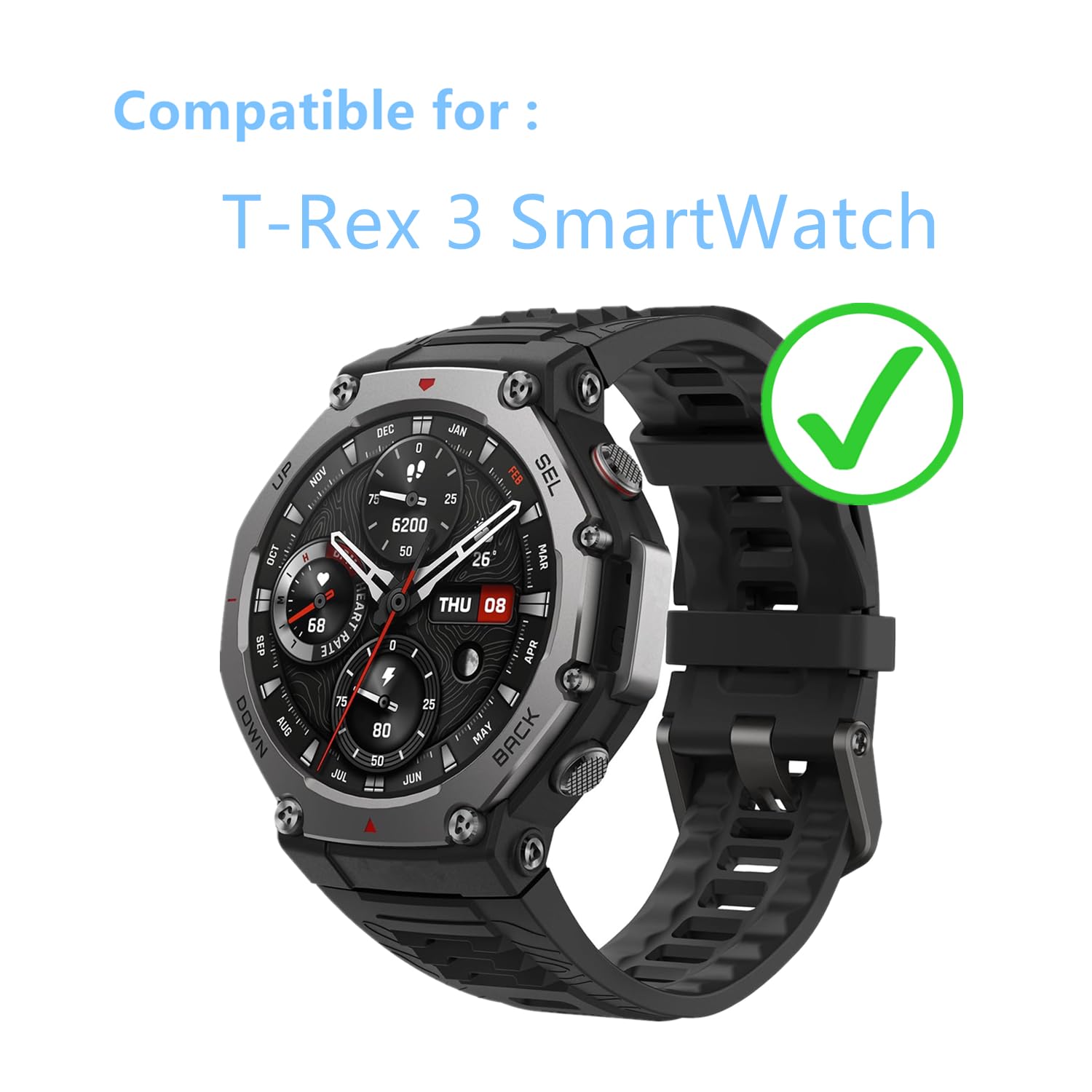 Aemus Screen Protector Compatible For Amazfit T-Rex 3 Rugged/Military Smart Watch (3 Pack) Tempered Glass Protector Clear Film