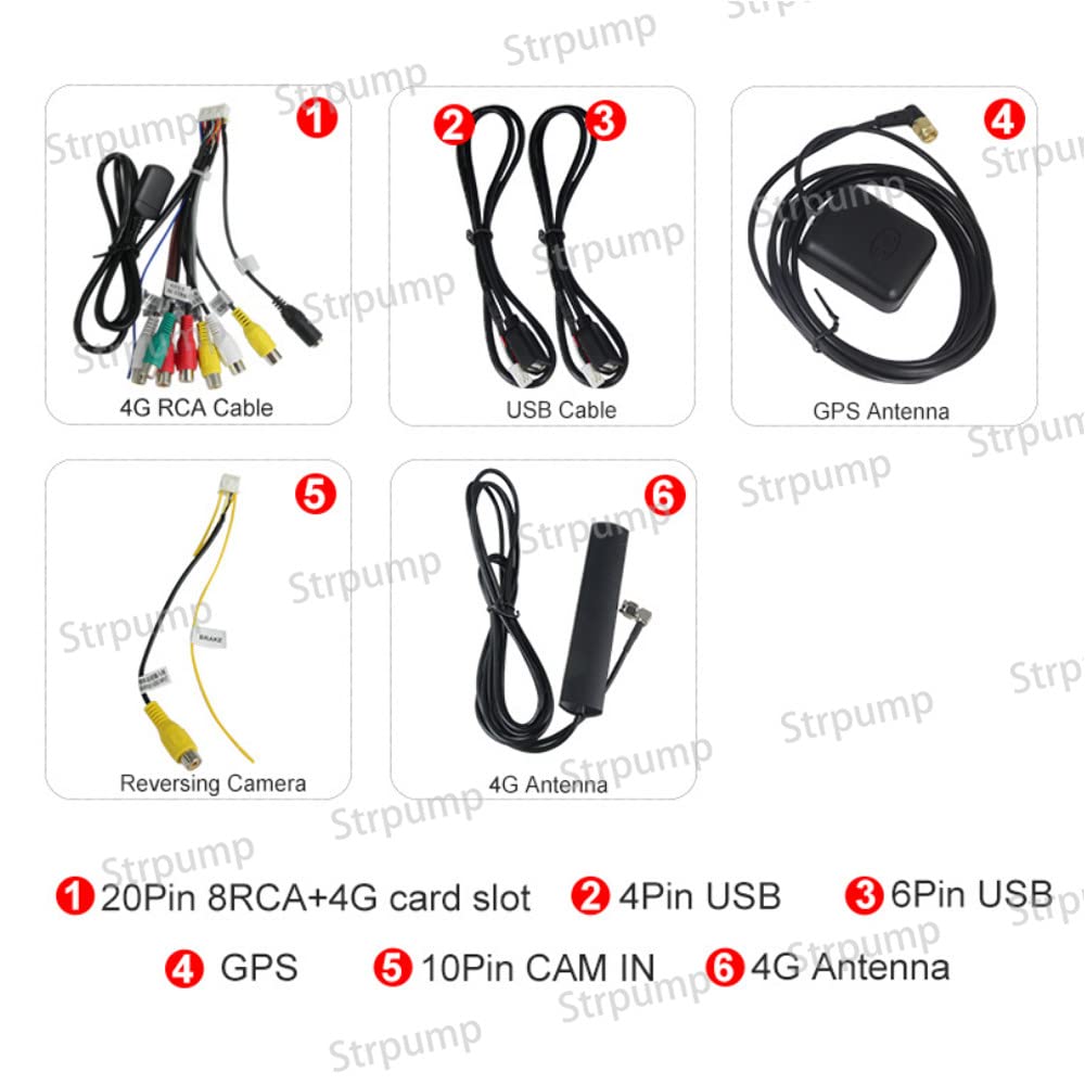 Strpump Universal Car Stereo Radio Accessories Set Rca With 4G Sim Card Slot Usb Cables Cam In Adapter Mic Cable Wire Adapter Au