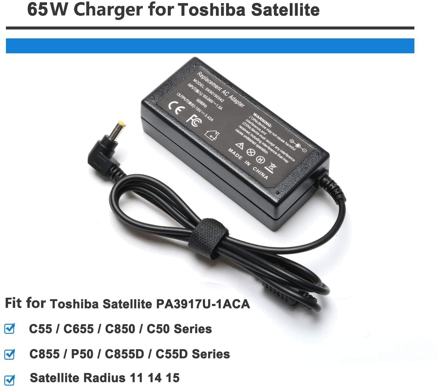 65W Laptop Adapter Power Charger For Toshiba Satellite C55 C655 C850 C50 L755 C855 L655 L745 P50 C855D C55D S55;Portege Z30 Z930 Z830;Satellite Radius 11 14 15 Pa3917U 1Aca Power Supply Cord