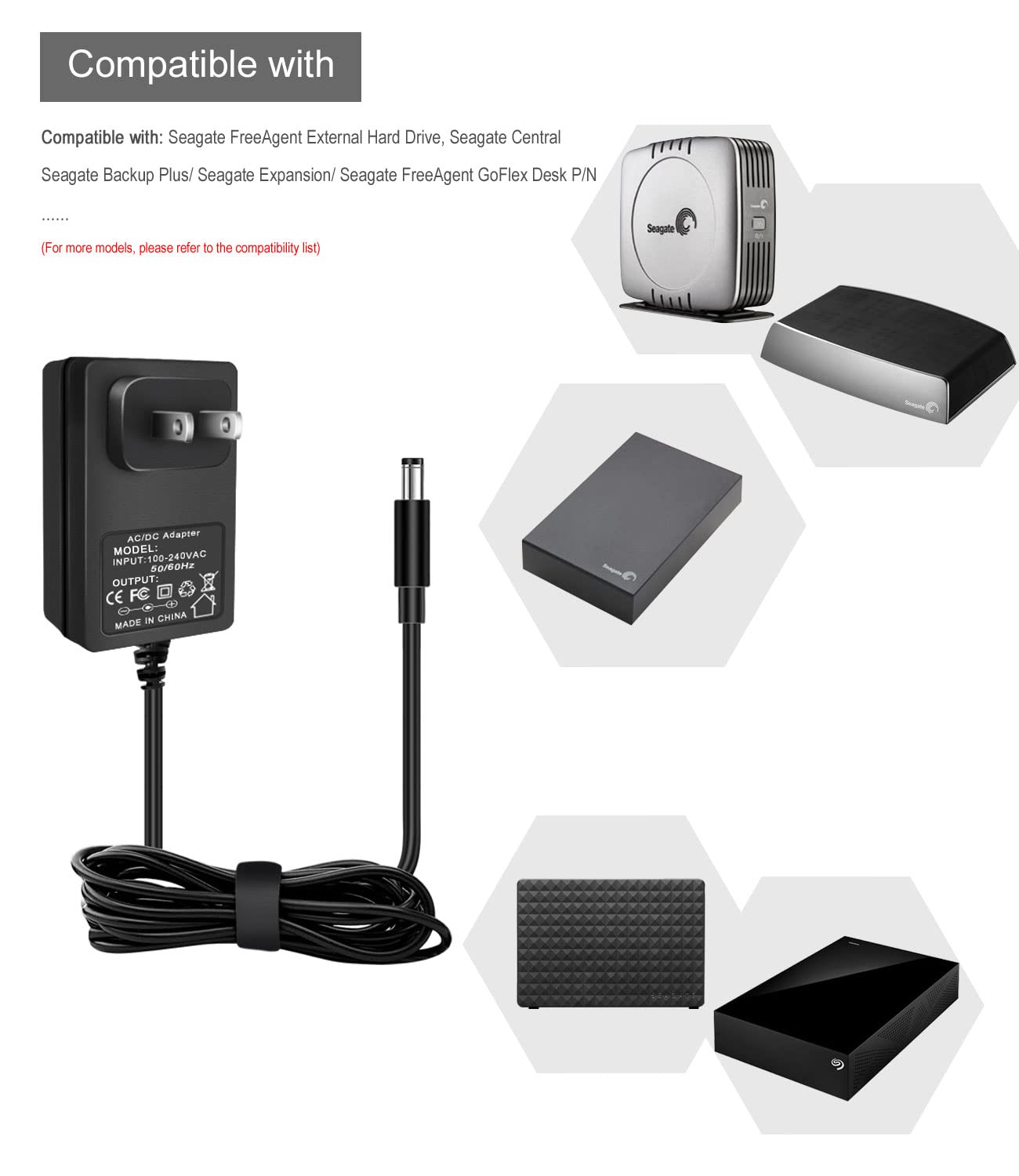 12V Ac Power Adapter Fits For Seagate Backup Plus Srd0Sd0, Expansion Srd00F2, Central, Freeagent Goflex, Simpletech External Har