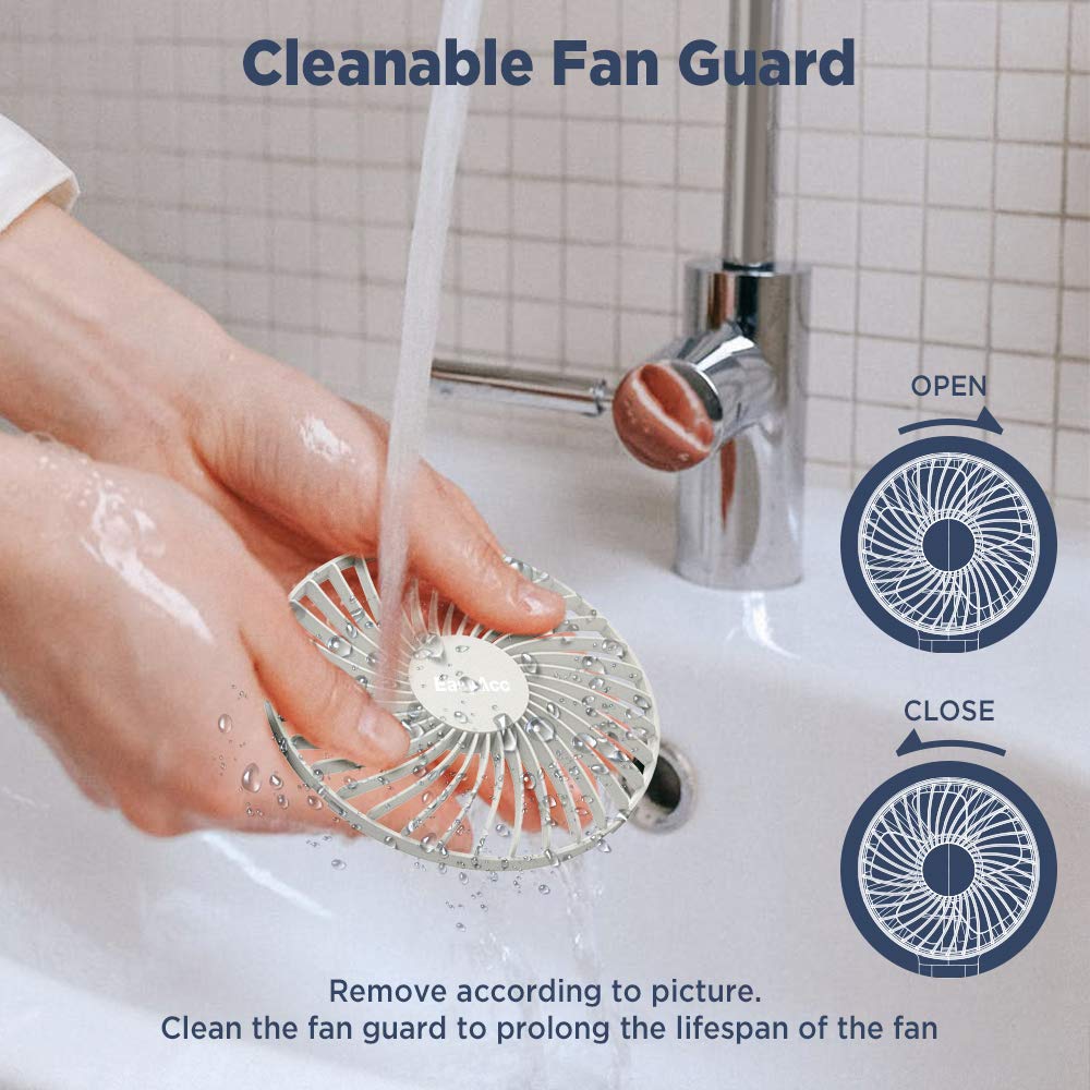 Easyacc Handheld Fan, 2023 Newly Powerful Quiet Portable Fan Small Desk Fan [ 4 Speed/Battery Indicator/Easy Clean] 17H Battery