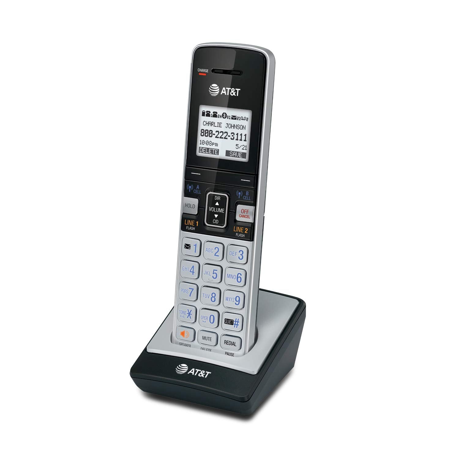 At&T Tl86003 Accessory Cordless Handset, Silver/Black | Requires At&T Tl86103 To Operate
