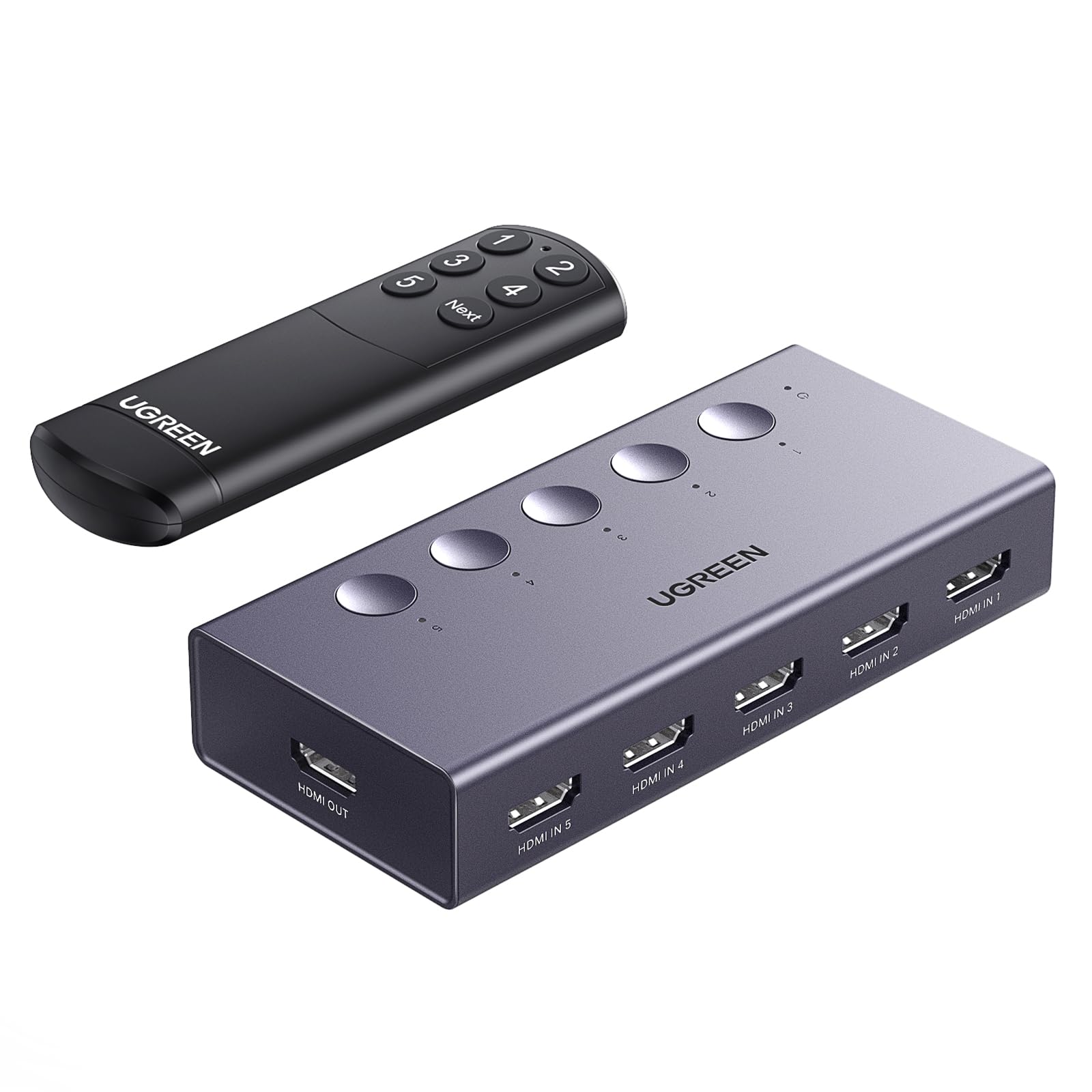 Ugreen Hdmi Switch 5 In 1 Out 4K@60Hz, Hdmi Splitter With Remote 5 Port Hdmi Switcher Selector Support 3D Cec Hdr Hdcp2.2 Compat
