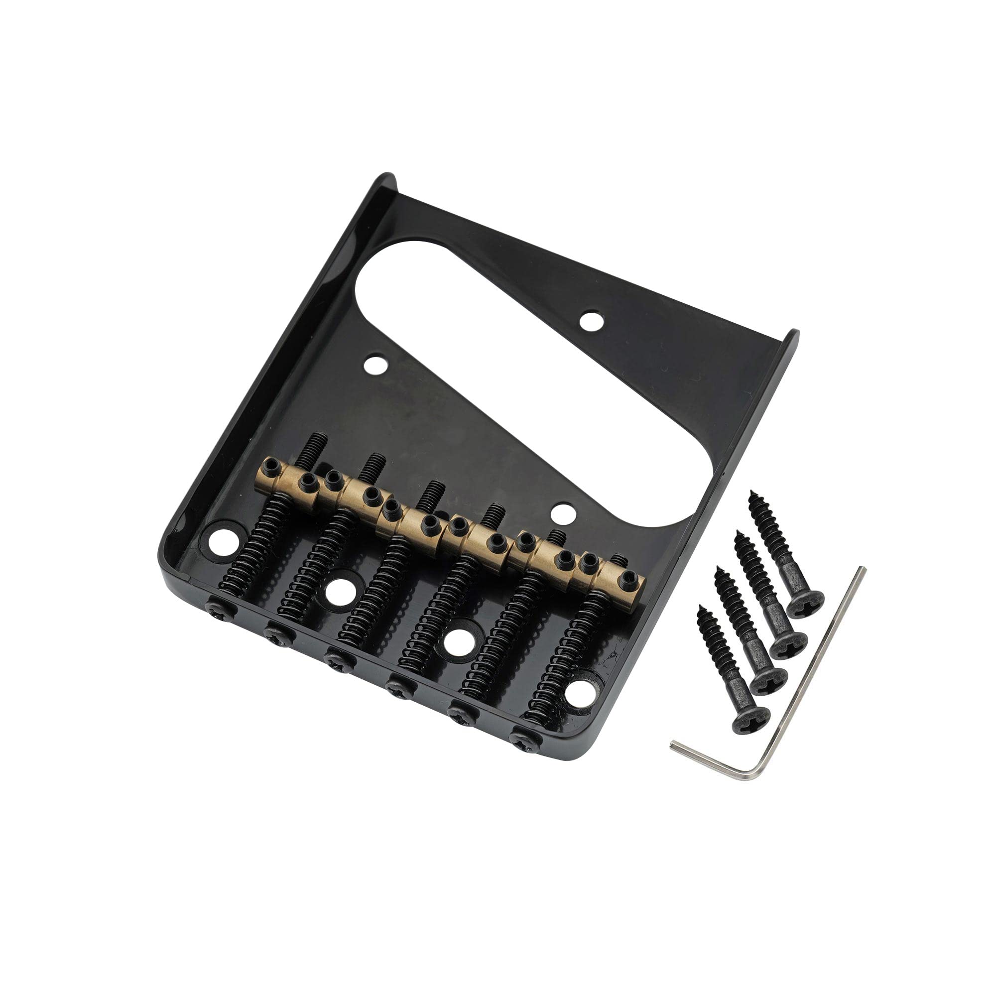Musiclily Pro 54Mm Vintage Telecaster Bridge With Barrel Brass 6-Saddle For Squier And Import Tele Style Electric Guitar, Black