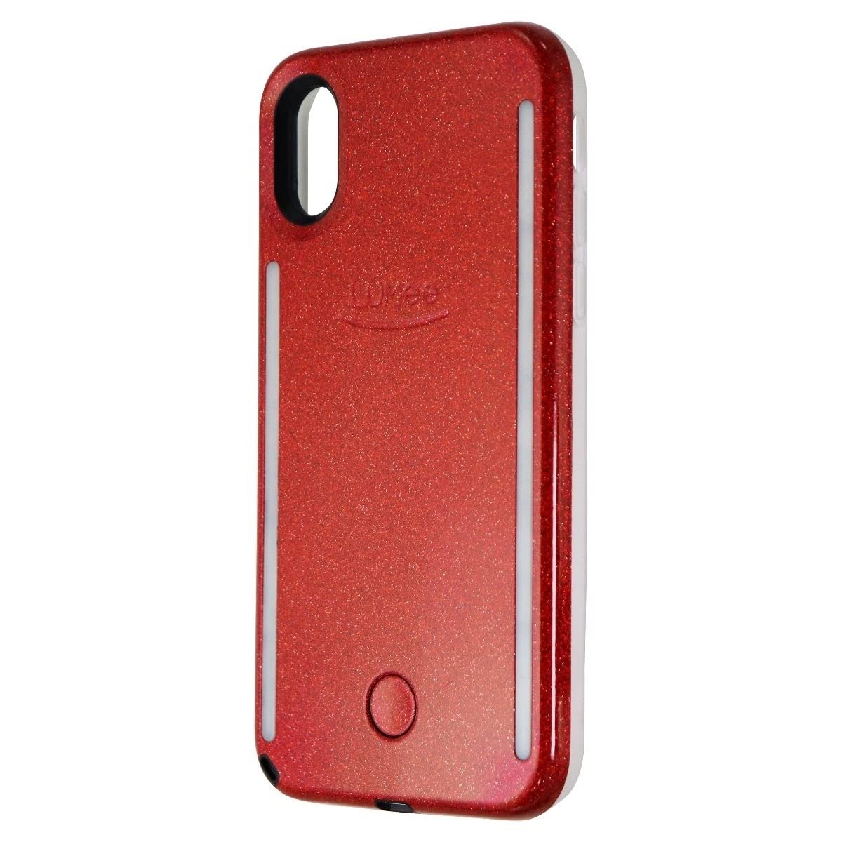 Lumee Duo Phone Case, Red Glitter | Front & Back Led Lighting, Variable Dimmer | Shock Absorption, Bumper Case, Selfie Phone Cas