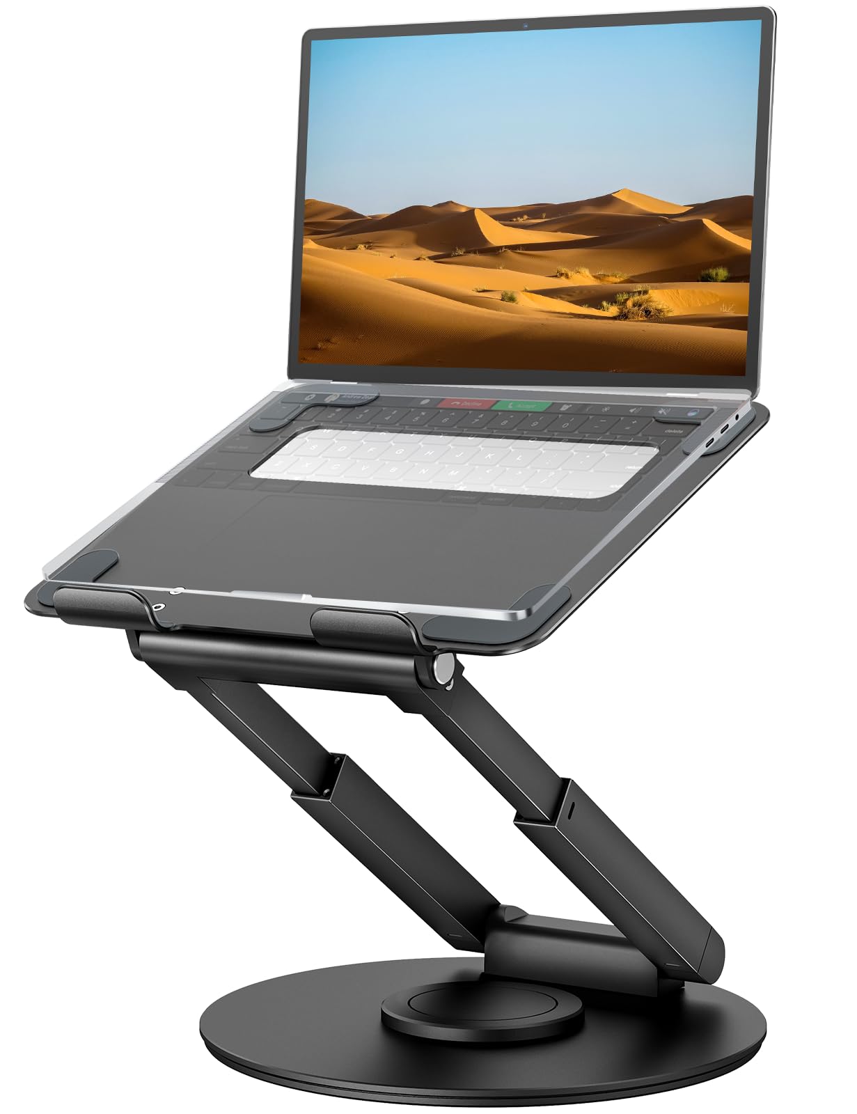 Tounee Telescopic Laptop Stand For Desk With 360 Swivel Base, Sit To Stand, Height Adjustable, Portable Riser Holder For Good Po