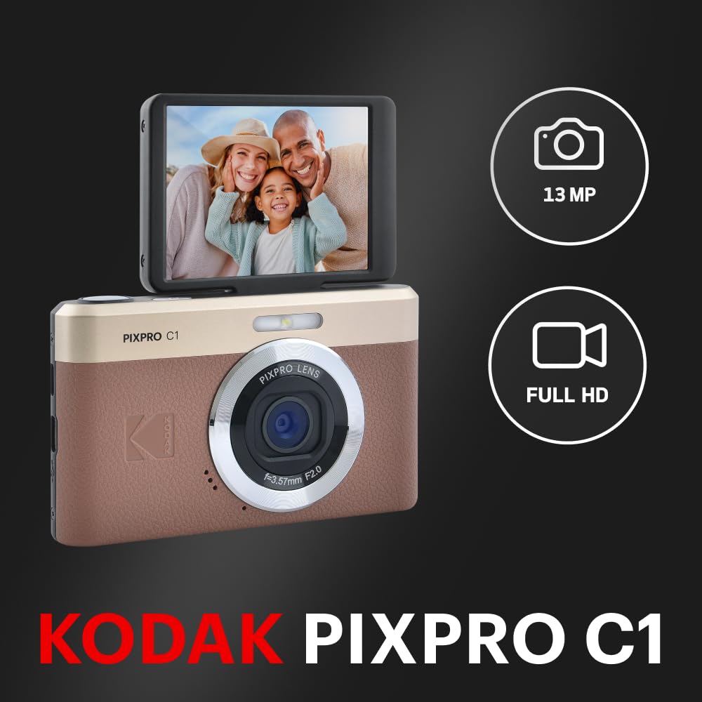Kodak Pixpro C1 Friendly Zoom Digital Camera - 13Mp Compact Point And Shoot With 2.8    180 Tilt Lcd Flip Screen, Retro Vintage