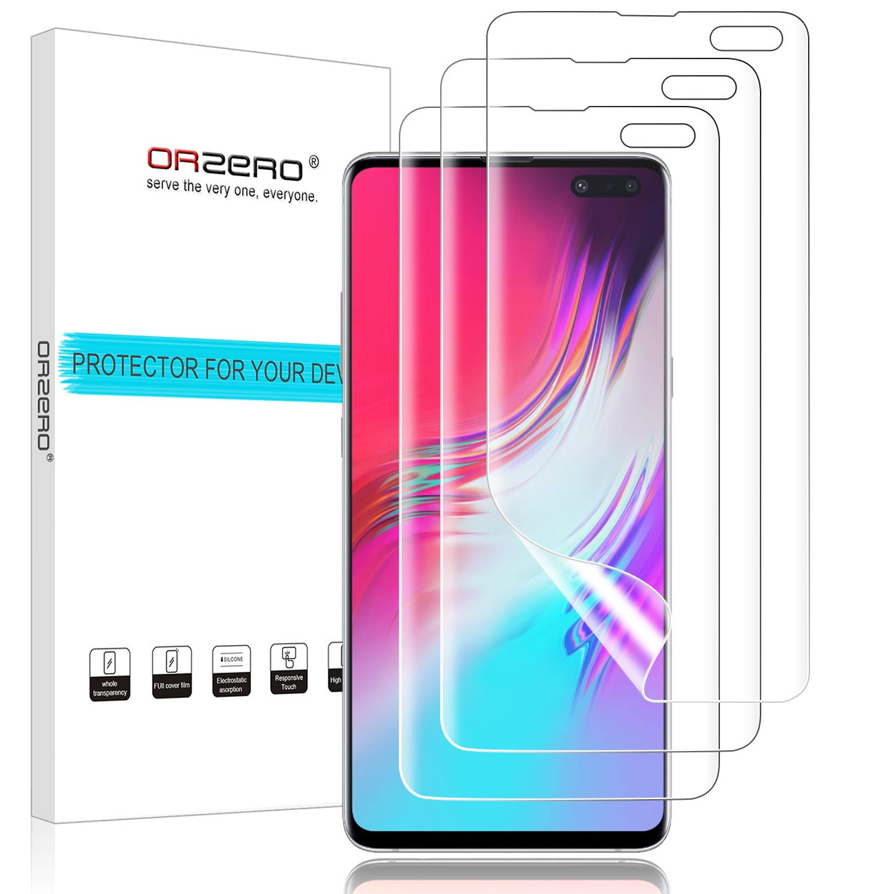 Orzero (3 Pack) Screen Protector Compatible For Samsung Galaxy S10 5G Version Soft Tpu Screen Protector, Premium Quality Edge To