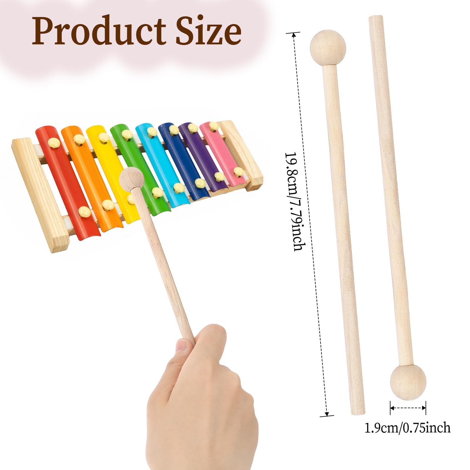 2 Pcs Wood Percussion Sticks 7.8 Inch Glockenspiel Xylophone Mallets Sticks Drum Mallet Glockenspiel Mallets For Xylophone Chime