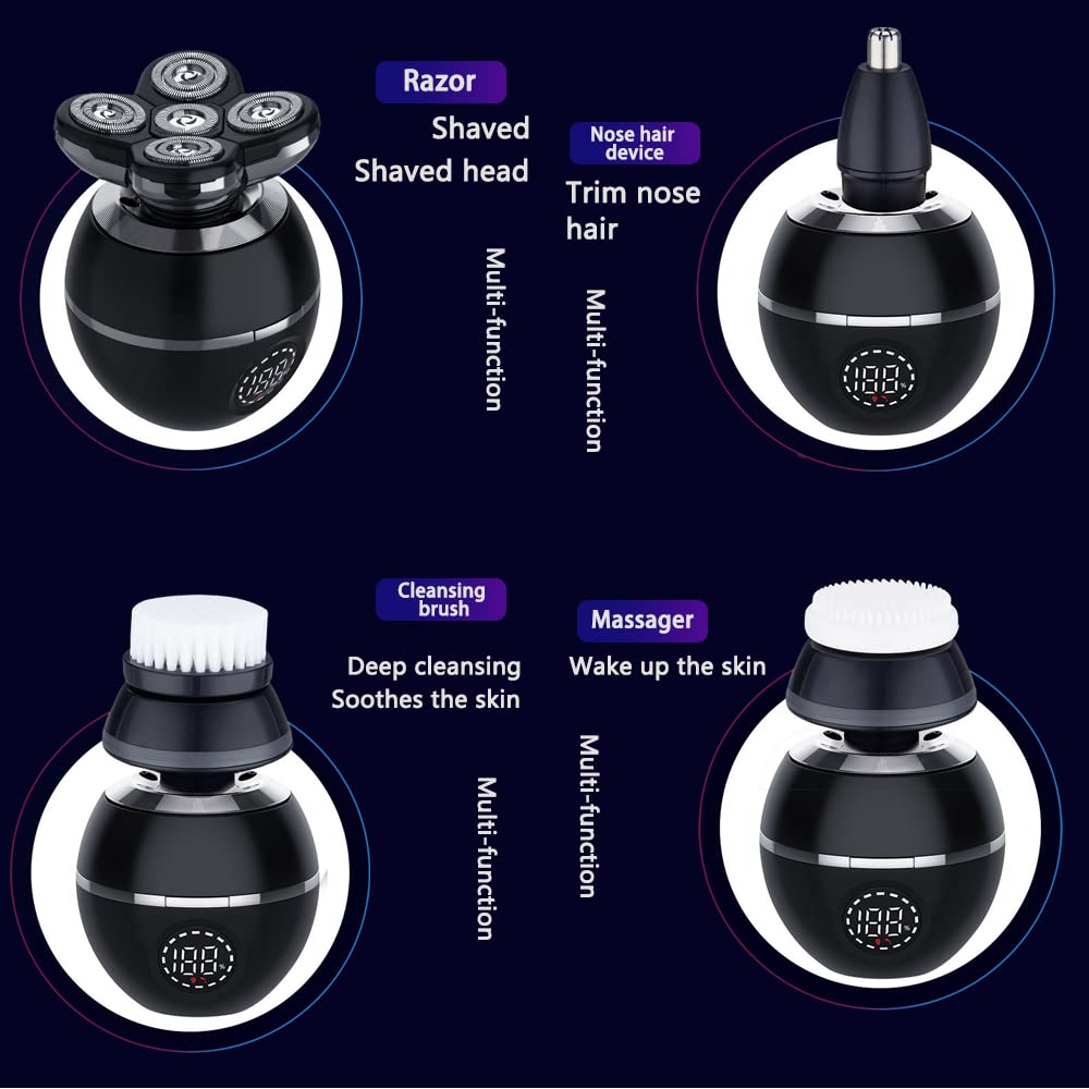 Upgrade Head Shaver For Men,5 In 1 Mens Electric Shaver Bald Head Shaver,Led Display,Multifunctional Cordless Ipx7 Waterproof Ro