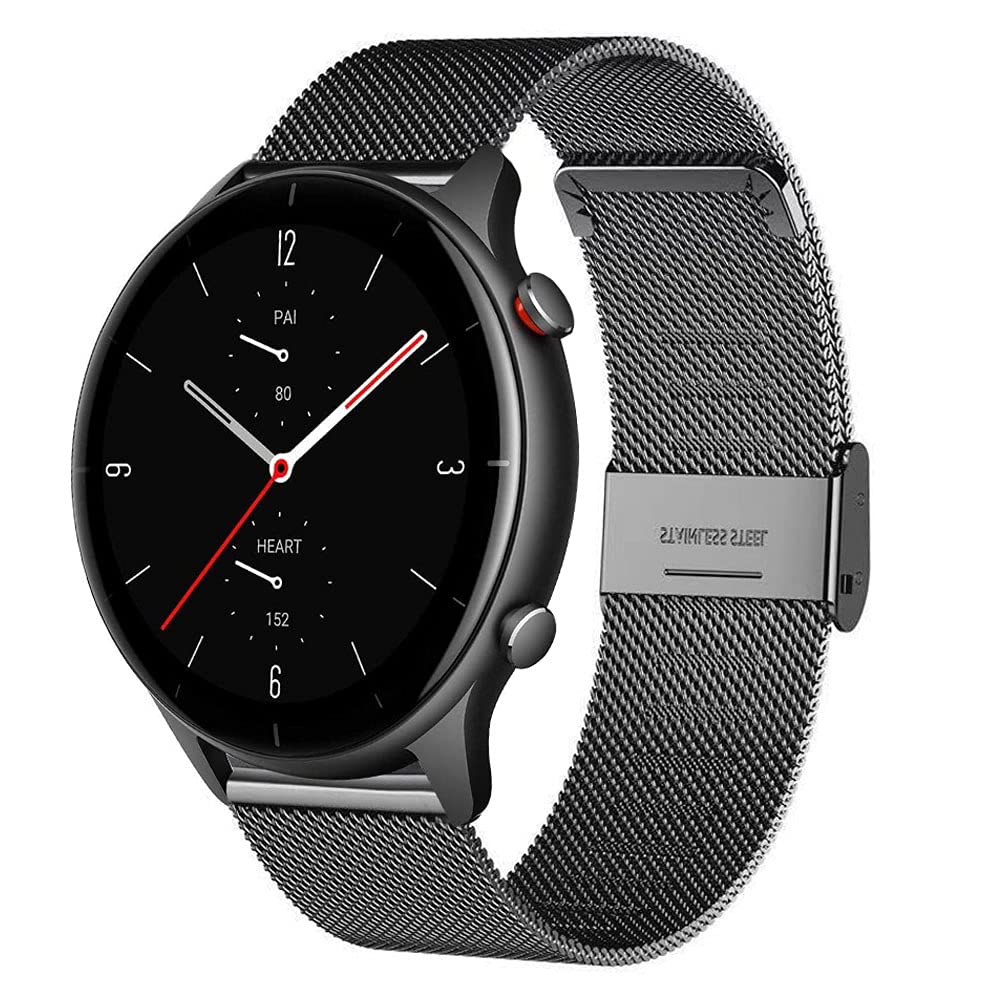 Vicrior Compatible With Amazfit Bip 5 / Gtr 4 /Gtr 3 / Gtr 3 Pro/Gtr 2 / Gtr 2E / Gtr 47Mm Bands, 2 Pack Stainless Steel + Mesh