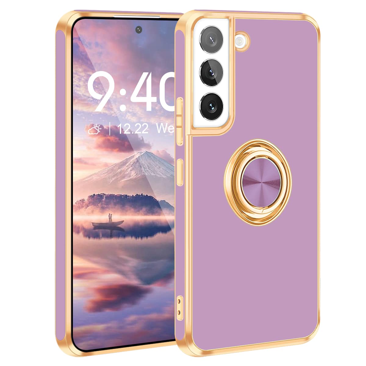 Fingic For Samsung Galaxy S22 Case, Galaxy S22 Case With 360 Ring Holder Slim Kickstand Magnetic Support Car Mount Women Girls S
