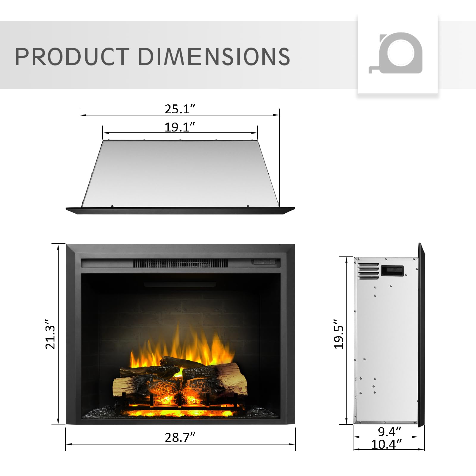 Legendflame Carl 28 W Electric Fireplace Insert (Ef262), Fireplace Heater 750/1500W, Fire Crackling Sound, Remote Control