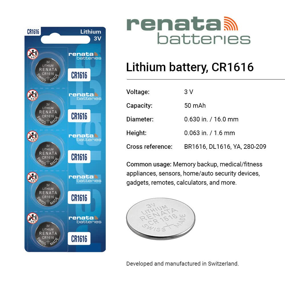 Renata Cr1616 Batteries - 3V Lithium Coin Cell 1616 Battery (10 Count)