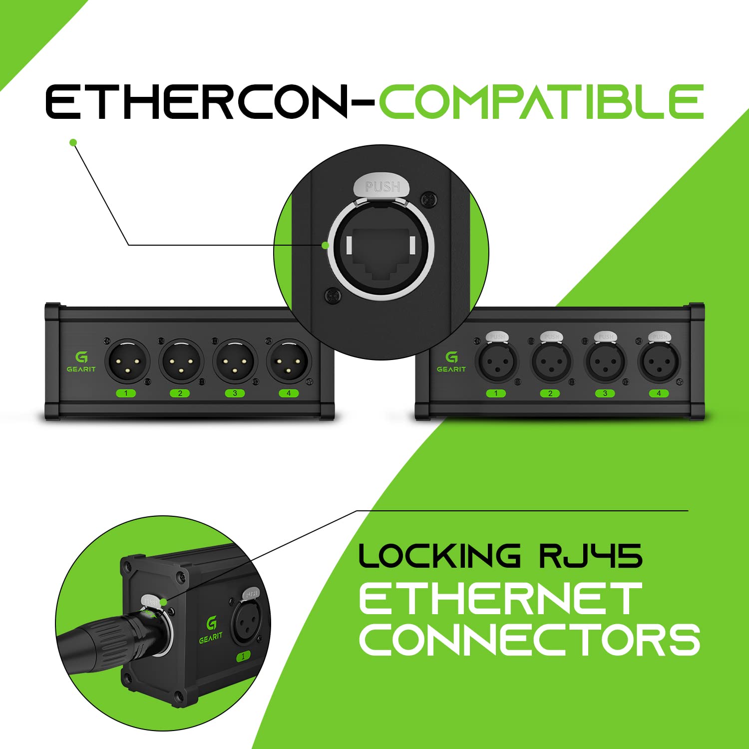 Gearit 4 Channel Multi Network 3 Pin Xlr/Dmx/Aes Ebu To Ethercon Compatible Rj45 Cat5/Cat6 Ethernet Extender For Live Stage, Sou