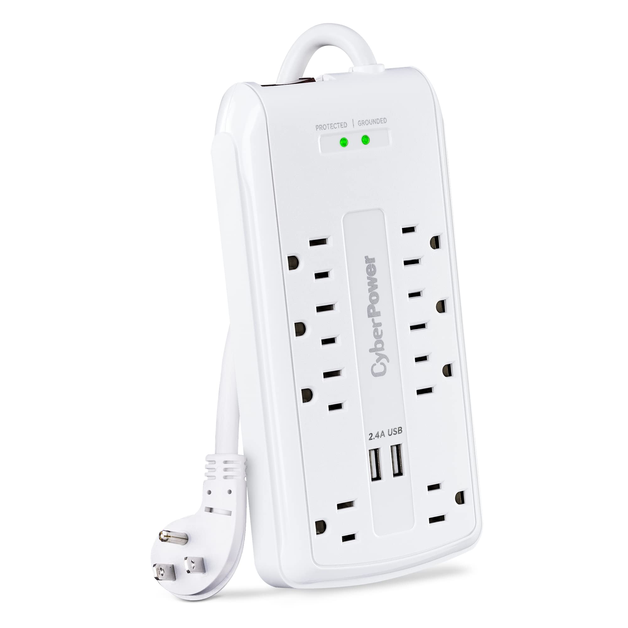 Cyberpower Csp806U Professional Surge Protector, 3000J/125V, 15A, 8 Outlets, 2 Usb Charging Ports, 6 Foot Cord, White, Ul Listed