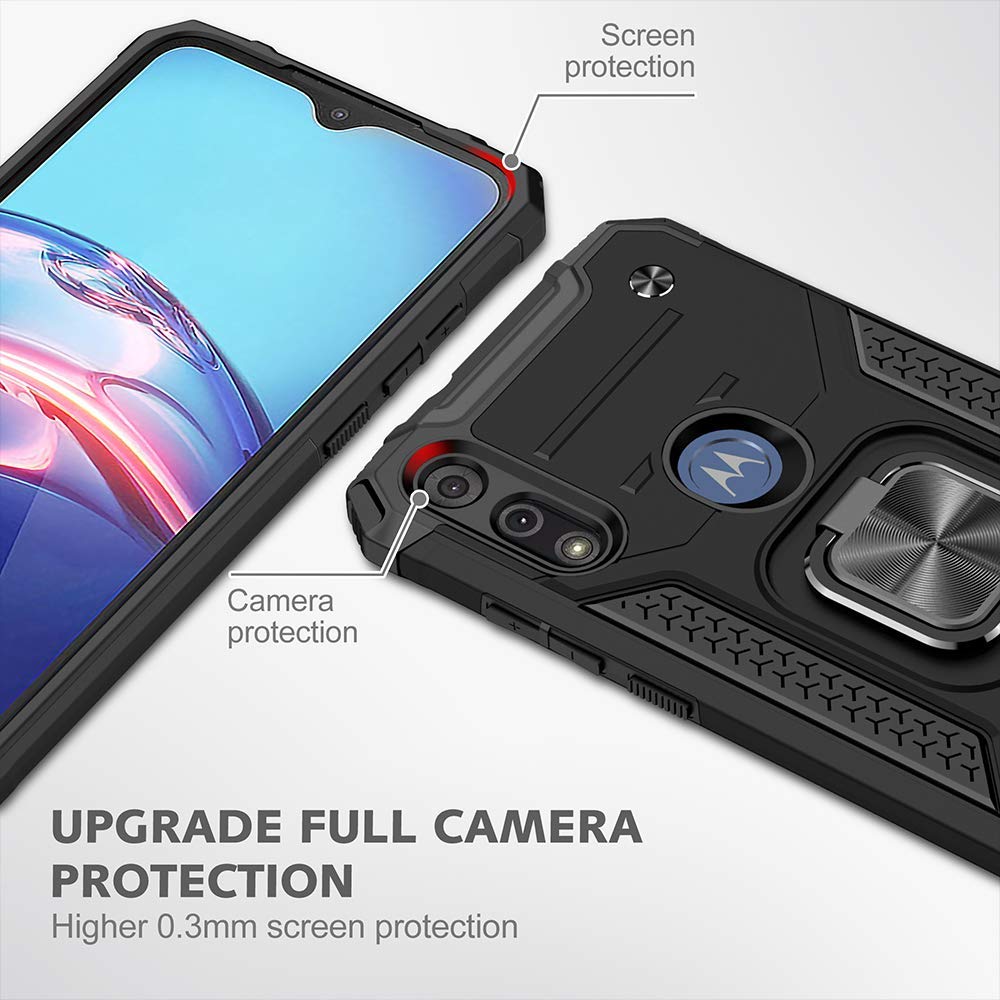 Hnhygete For Moto E Phone Case, Motorola E Case With Hd Screen Protector, Shockproof Tough Rugged Hard Rubber Bumper With 360 Ro