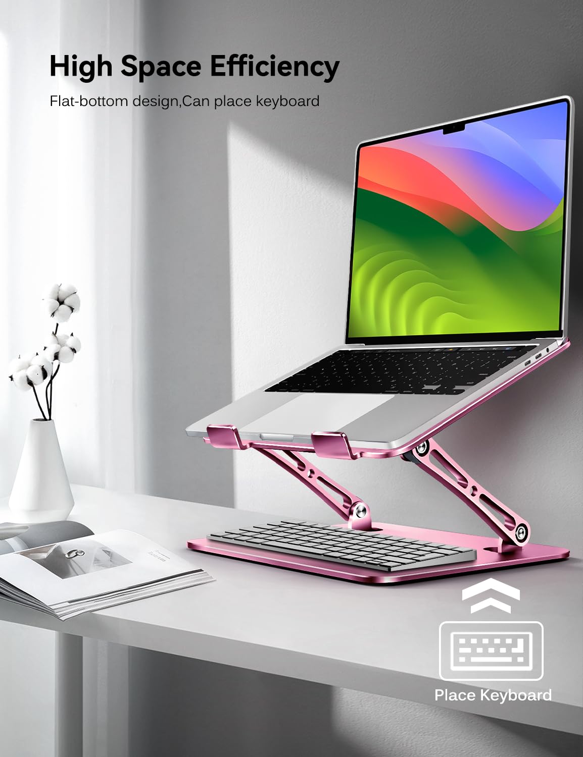 Ivoler Adjustable Laptop Stand With 360� Rotating Base, Ergonomic Laptop Stand For Desk, Foldable & Portable Laptop Riser, Suitable For Collaborative Work, Fit Macbook Laptops Up To 16 Inches[Pink]